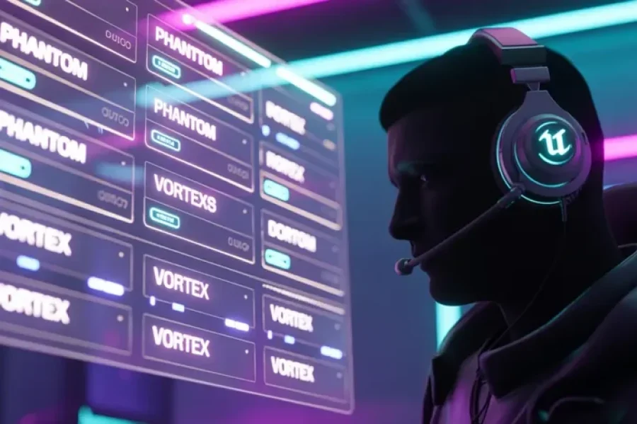 A futuristic digital dashboard showing cool nickname ideas like Phantom and Vortex, designed for gamers by Tools Qiva nickname finder.